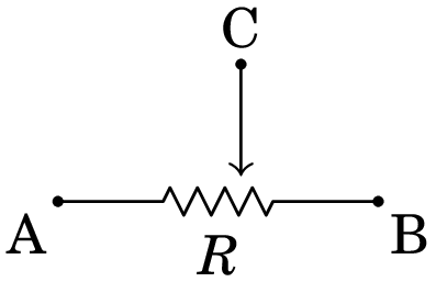Diagrama de circuito de um potenciómetro.